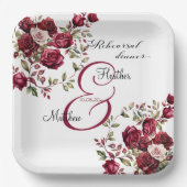 Bourgogne Bloemen Moderne 'Repetitie Diner' Trouwe Papieren Bordje (Voorkant)
