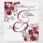 Bourgogne Bloemen Moderne 'Repetitie Diner' Trouwe Wijn Etiket (Enkel label)