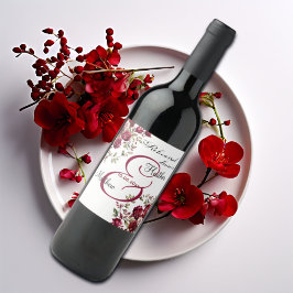 Bourgogne Bloemen Moderne 'Repetitie Diner' Trouwe Wijn Etiket