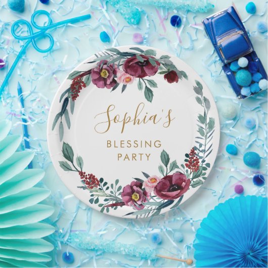 Bourgogne Bloemen Moeder's Zegen Partij Custom Papieren Bordje (Feest)