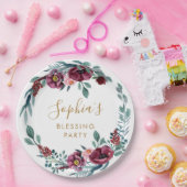 Bourgogne Bloemen Moeder's Zegen Partij Custom Papieren Bordje (Feest)