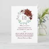 Bourgogne Bloemen Monogram Elegant Engagement Part Kaart (Staand voorkant)
