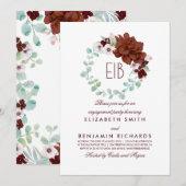 Bourgogne Bloemen Monogram Elegant Engagement Part Kaart (Voorkant / Achterkant)