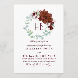 Bourgogne Bloemen Monogram Elegant Engagement Part Kaart