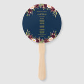 Bourgogne Bloemen Navy Blauw Goud Bruiloft Program Handwaaier (Achterkant)