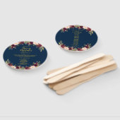 Bourgogne Bloemen Navy Blauw Goud Bruiloft Program Handwaaier (Niet-gemonteerd)