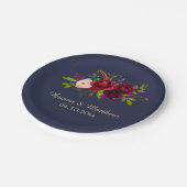 Bourgogne Bloemen op Navy Blue Papieren Bordje (Gekanteld)
