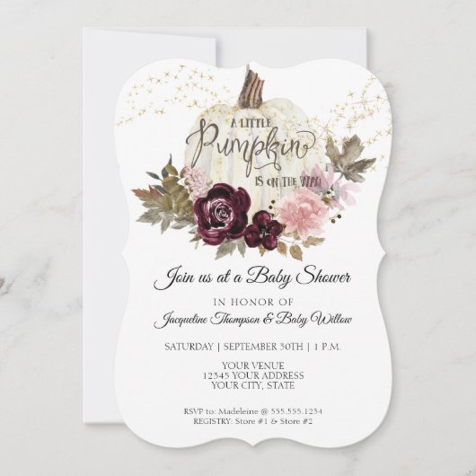 Bourgogne Bloemen Pompoen Roze Goud Baby Meisje Do Kaart (Voorkant)