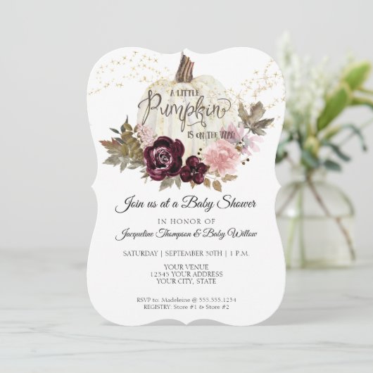 Bourgogne Bloemen Pompoen Roze Goud Baby Meisje Do Kaart (Staand voorkant)