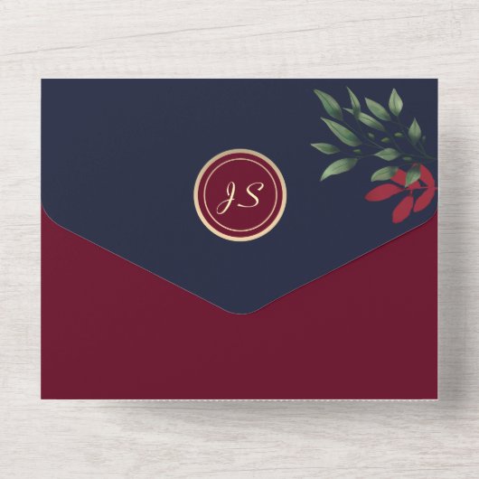 Bourgogne Bloemen QR Code Bruiloft All In One Uitnodiging (Achterkant)