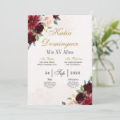 Bourgogne Bloemen Quinceanera uitnodiging (Staand voorkant)