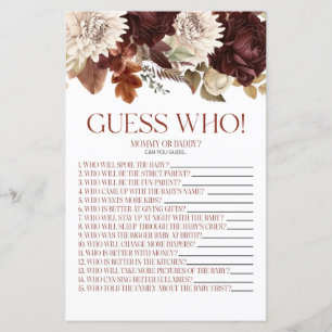 Bourgogne Bloemen raden wie Baby shower spel