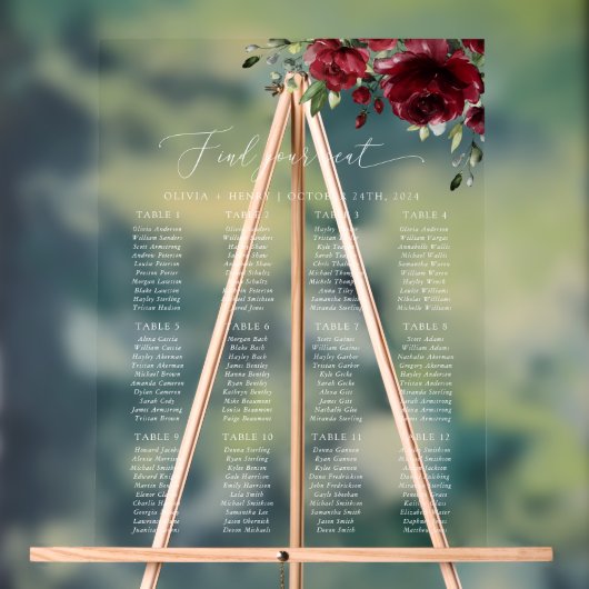 Bourgogne Bloemen, Rode bloemen, Boho, Zitkaarten Acryl Bord (Neutraal)