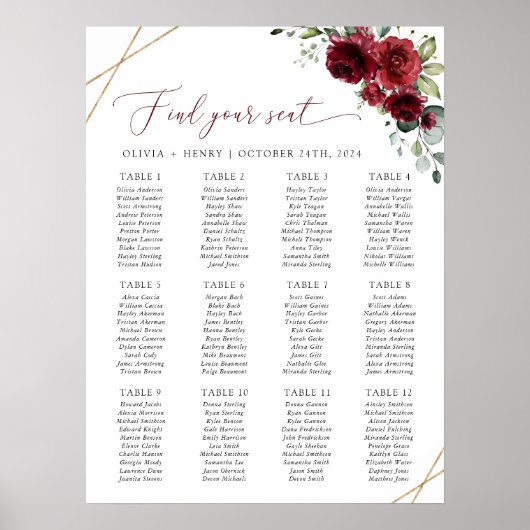 Bourgogne Bloemen, Rode bloemen, Boho, Zitkaarten Poster (Voorkant)