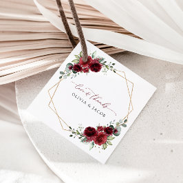 Bourgogne bloemen, rode bloemen, Florale bruiloft Bedankjes Labels