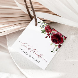 Bourgogne bloemen, rode bloemen, Florale bruiloft Bedankjes Labels