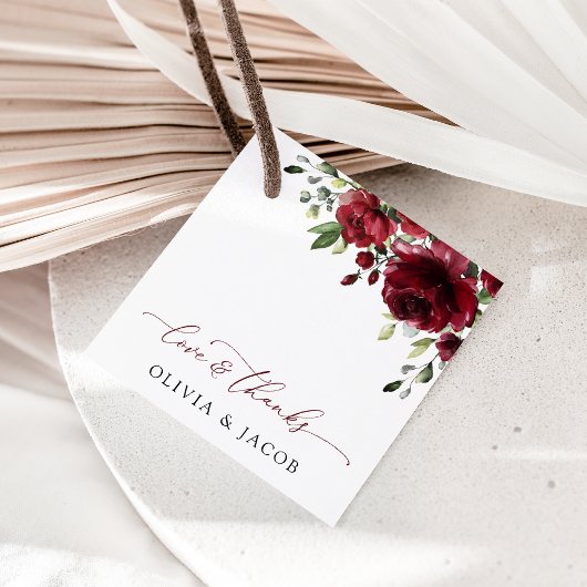 Bourgogne bloemen, rode bloemen, Florale bruiloft Bedankjes Labels