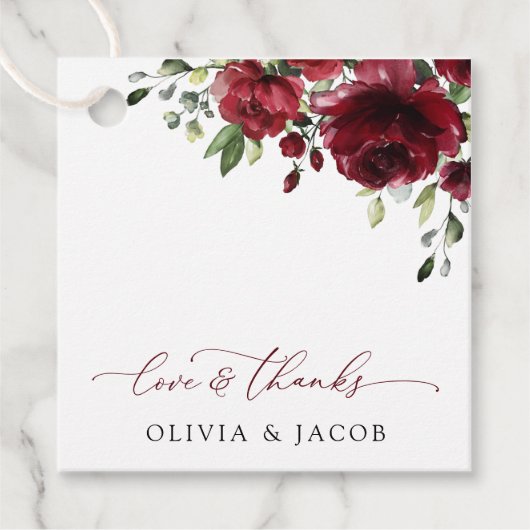 Bourgogne bloemen, rode bloemen, Florale bruiloft Bedankjes Labels (Voorkant)