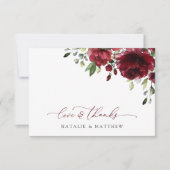 Bourgogne bloemen, rode bloemen, Florale bruiloft Bedankkaart (Voorkant)