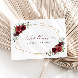 Bourgogne bloemen, rode bloemen, Florale bruiloft Bedankkaart