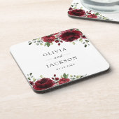 Bourgogne bloemen, rode bloemen, Florale bruiloft Bier Onderzetter (Linkerzijde)