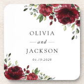 Bourgogne bloemen, rode bloemen, Florale bruiloft Bier Onderzetter (Voorkant)