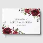 Bourgogne bloemen, rode bloemen, Florale bruiloft Gastenboek (Voorkant)