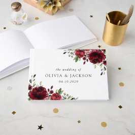 Bourgogne bloemen, rode bloemen, Florale bruiloft Gastenboek