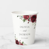 Bourgogne bloemen, rode bloemen, Florale bruiloft Papieren Bekers (Achterkant)