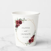 Bourgogne bloemen, rode bloemen, Florale bruiloft Papieren Bekers (Achterkant)