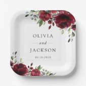 Bourgogne bloemen, rode bloemen, Florale bruiloft Papieren Bordje (Voorkant)
