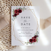 Bourgogne bloemen, rode bloemen, Florale bruiloft Save The Date
