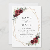 Bourgogne bloemen, rode bloemen, Florale bruiloft Save The Date (Voorkant)