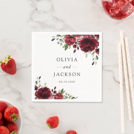 Bourgogne bloemen, rode bloemen, Florale bruiloft Servet (Insitu)