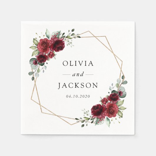 Bourgogne bloemen, rode bloemen, Florale bruiloft Servet (Voorkant)