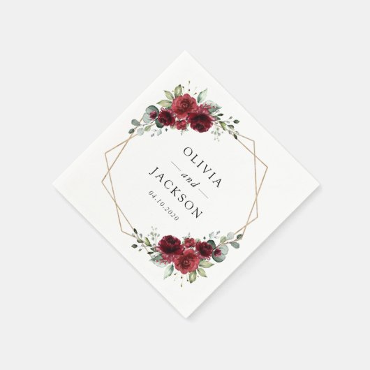 Bourgogne bloemen, rode bloemen, Florale bruiloft Servet (Hoek)