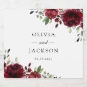 Bourgogne bloemen, rode bloemen, Florale bruiloft Sparkling Wijnetiket (Enkel label)