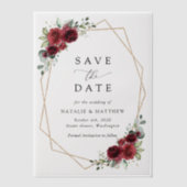 Bourgogne bloemen, rode bloemen, Florale bruiloft Vellum Uitnodigingen (Voorkant)
