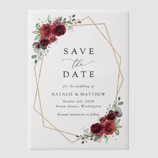 Bourgogne bloemen, rode bloemen, Florale bruiloft Vellum Uitnodigingen (Voorkant)