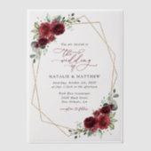 Bourgogne bloemen, rode bloemen, Florale bruiloft Vellum Uitnodigingen (Voorkant)