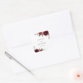 Bourgogne bloemen, rode bloemen, Florale bruiloft Vierkante Sticker (Envelop)