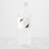 Bourgogne bloemen, rode bloemen, Florale bruiloft Waterfles Etiket (Voorkant)