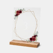 Bourgogne bloemen, rode bloemen, tabelnummers acryl bord (Hoek)