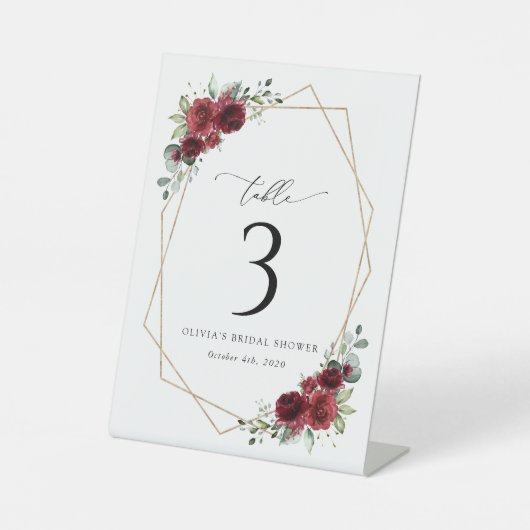 Bourgogne bloemen, rode bloemen, tabelnummers reclamebord met voetstuk (Voorkant)