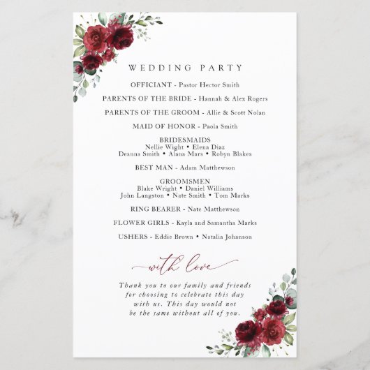 Bourgogne bloemen, rode bloemen, weddenschapsprogr (Achterkant)