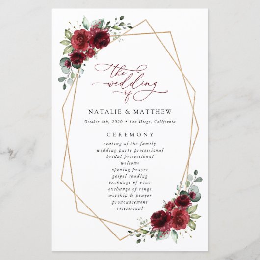 Bourgogne bloemen, rode bloemen, weddenschapsprogr (Voorkant)