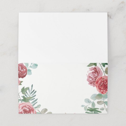 Bourgogne Bloemen Roos Foliage Bruiloft Plaatskaartje (Buitenkant ongevouwen)