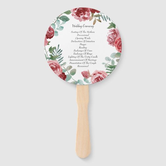 Bourgogne Bloemen Roos Foliage Trouwprogramma's Handwaaier (Achterkant)