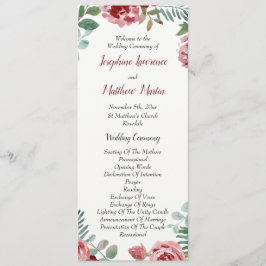 Bourgogne Bloemen Roos Foliage Trouwprogramma's Programmakaart