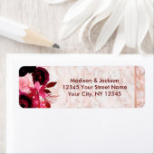 Bourgogne Bloemen & Roos Goud Bruiloft Retouradres Etiket (Insitu)